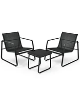 3 Pieces Patio Bistro Furniture Set with Glass Top Table Garden Deck