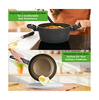 NutriChef Kitchenware Pots & Pans - Stylish Kitchen Cookware Set with Stylish Metallic Ridge-Line Pattern, Non-Stick (12-Piece Set)