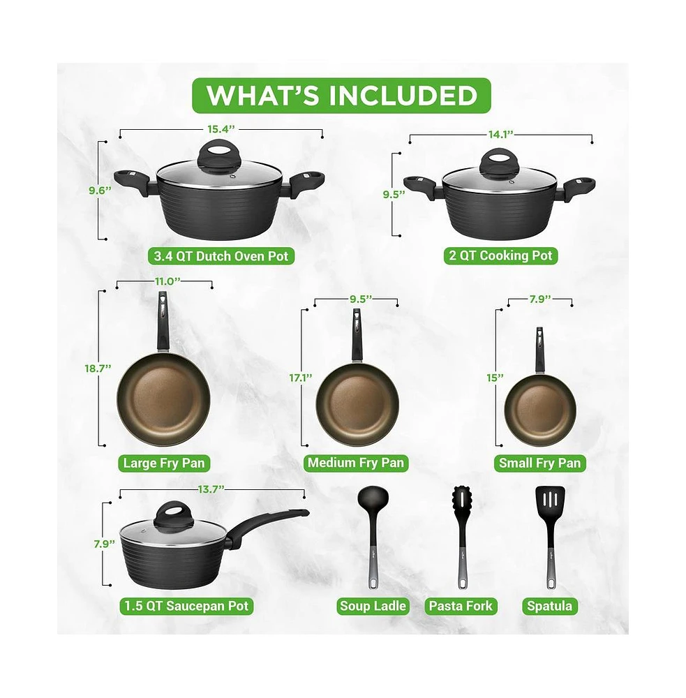 NutriChef Kitchenware Pots & Pans - Stylish Kitchen Cookware Set with Stylish Metallic Ridge-Line Pattern, Non-Stick (12-Piece Set)