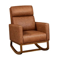 Yaheetech Faux Leather Upholstered Rocking Chair High Back Armchair