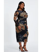 Quiz Women's Floral Mesh Round Neck Maxi Dress