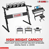 5 Core Keyboard Stand Adjustable z Style Piano Riser + Keyboard Piano Bench - Black