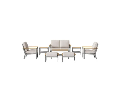 Slickblue Sencillo Collection -8 Piece Patio Furniture Set 1 Coffee Table 2 Small Coffee Tables 1 Loveseat 2 Lounge Chairs and 2 Ottomans