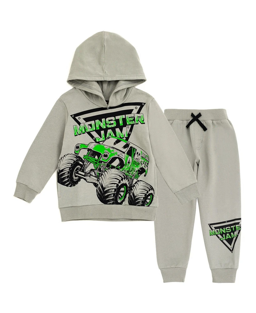 Monster Jam Boys Grave Digger Mutt Megalodon Fleece Pullover Hoodie & Pants to