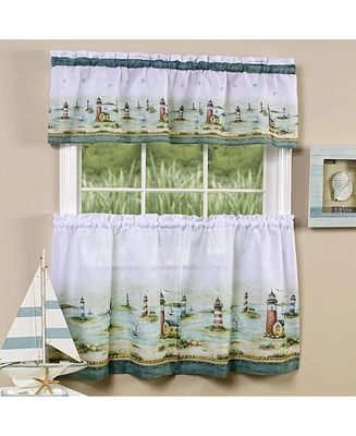 Kate Aurora Hamptons Coastal Town Complete 3 Piece Kitchen Curtain Tier & Valance Set