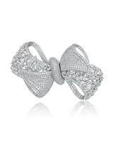 Rachel Glauber White Gold Plated Cubic Zirconia Ribbon Bow-Tie Brooch/Pin