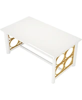 Tribesigns 63-Inch Executive Desk, Large Computer Office Desk with White Glossy Tabletop & Stylish Gold Circle Decor, Modern Laptop Desk Study Writing