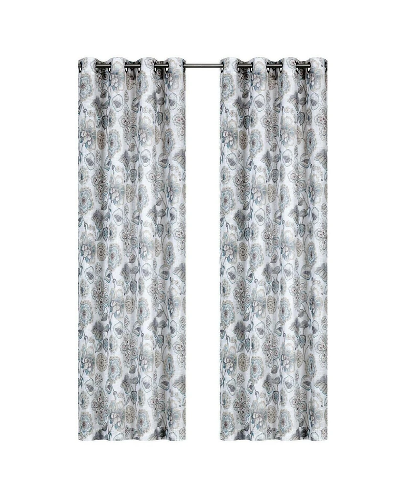 Kate Aurora Key West Summery Floral 2 Pack Grommet Top Sheer Curtain Panels - 54 in. W x 84 L, Spice
