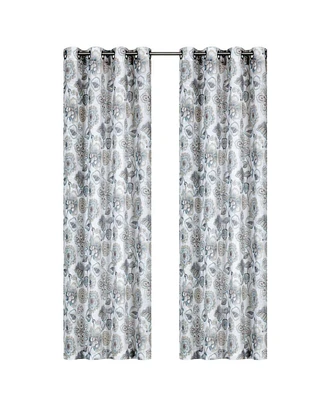 Kate Aurora Key West Summery Floral 2 Pack Grommet Top Sheer Curtain Panels - 54 in. W x 84 L, Spice