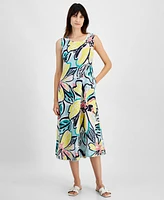 Charter Club Women's Woven Linen Printed Midi Dress, Created for Macy's