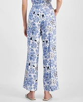 Charter Club Women's Printed Linen Pull-On Pants, Created for Macy's