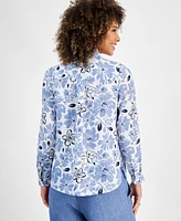 Charter Club Women's Floral-Print Linen Button-Up Shirt, Created for Macy's