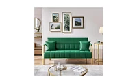 Yaheetech 56.5 W Upholstered Sofa Couch with Gold-tone Metal Arms and Legs