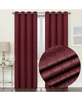 Kate Aurora 2 Piece Modern Lattice Semi Sheer Window Curtain Panels - 52 in. W x 84 L, Burgundy