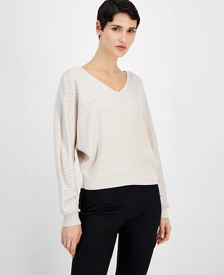 T Tahari Women's Embellished V-Neck Dolman-Sleeve Sweater