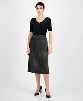 T Tahari Women's Metallic Pleated Pull-On Midi Skirt