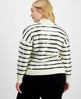 On 34th Trendy Plus Sequin Striped Mock-Neck Sweater, Exclusively at Macy's