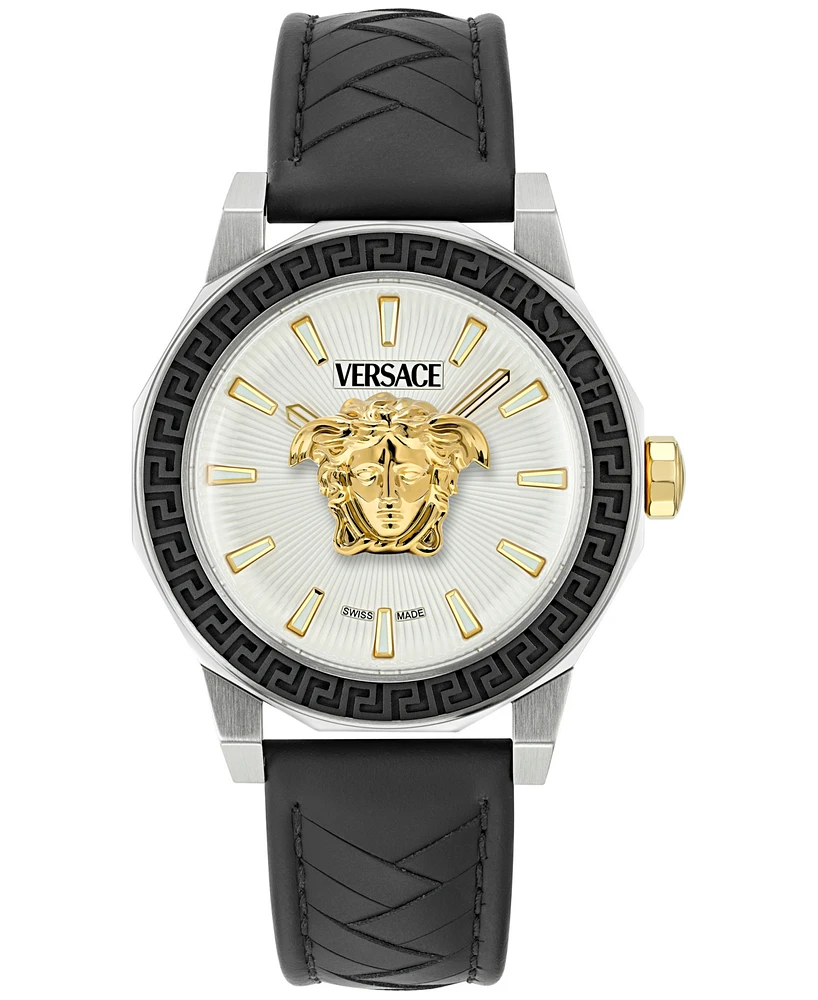 Versace Men's Swiss Black Leather Strap Watch 43mm