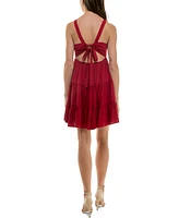 Trixxi Juniors' Solid Tie-Back Tiered Fit & Flare Woven Dress