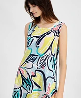 Charter Club Women's Woven Linen Printed Midi Dress, Created for Macy's