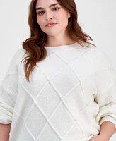 Absolutely Famous Trendy Plus Crewneck Faux-Pearl-Trim Sweater