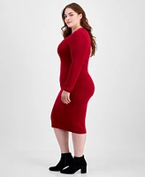 Madden Girl Trendy Plus Size Crewneck Ottoman-Stitch Midi Dress