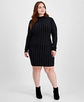 Madden Girl Trendy Plus Rhinestone-Detail Long-Sleeve Dress