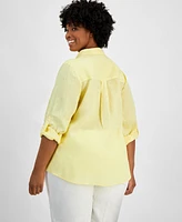 Charter Club Plus Size 100% Linen Roll-Tab Shirt, Created for Macy's