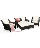 Sugift 5 Pieces Patio Rattan Sofa Set with Cushion and Ottoman