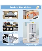 Wooden Chef Play Kitchen and Refrigerator with Realistic Range Hood and Roaster