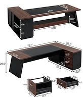 Tribesigns 78" L-Shaped Executive Desk, Large Office Desk with Drawers and Lateral File Cabinet, Business Furniture Storage Shelves, Modern Compu