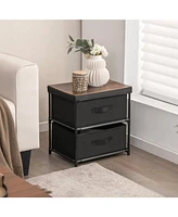 Sugift 2-Drawer Nightstand with Removable Fabric Bins and Pull Handles