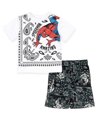 Marvel Big Boys Spider-Man Athletic Paisley T-Shirt and Shorts Outfit Set to