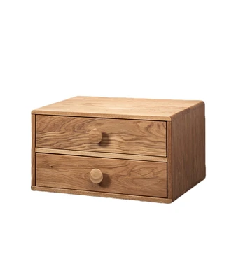 Woodek Floating Solid Unfinished Hardwood Wall Mounted Side Table For Bedroom with Two Drawers