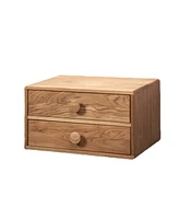 Woodek Floating Solid Unfinished Hardwood Wall Mounted Side Table For Bedroom with Two Drawers