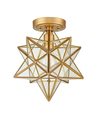 Moose Modern Brass Moravian Star Ceiling Light with Clear Glass 12 Inches