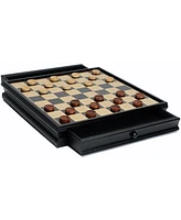 We Games Golf Chess & Checkers Game Set - Pewter Chessmen & Black Stained Wood Board with Storage Drawers 15 in.