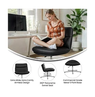 Merrick Lane Biel Mid-Back Height-Adjustable Stationary Armless Swivel Office Chair - Padded Upholstered Wide Back And Seat, Strong Frame