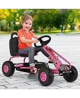 Gymax Kids Pedal Go Kart 4 Wheel Ride On Toys w/ Adjustable Seat Handbrake Red