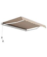 Sugift Outdoor Manual Retractable Awning Cover Shelter Patio Sun Shade-Beige