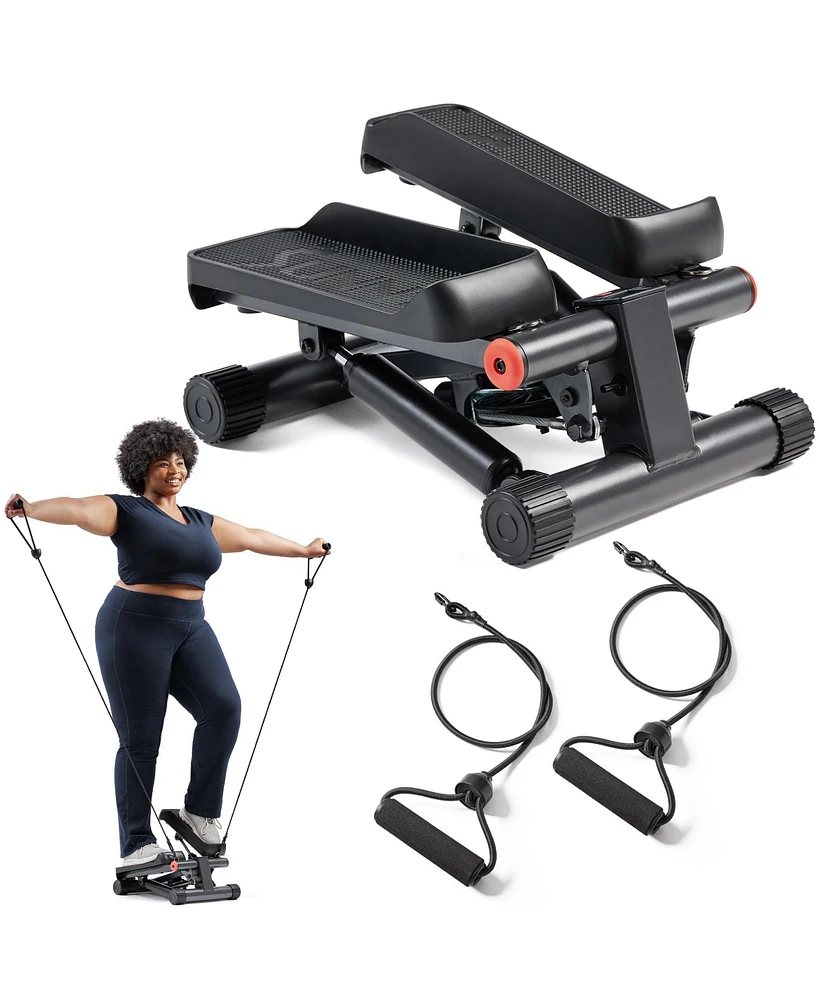 Sunny Health & Fitness Mini Stepper for Exercise Low-Impact Stair Step Cardio Equipment with Resistance Bands, Performance Digital Monitor, and Option