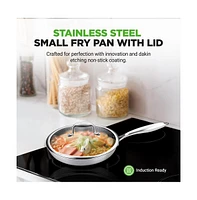 NutriChef 8'' Stir Fry Pan with Glass Lid - Triply Stainless Steel Cookware, Dakin Etching Non-Stick Coating Inside and Outside