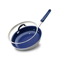 NutriChef 8'' Small Fry Pan with Lid - Non-stick Pan with Silicone Handle, Ceramic Coating Inside