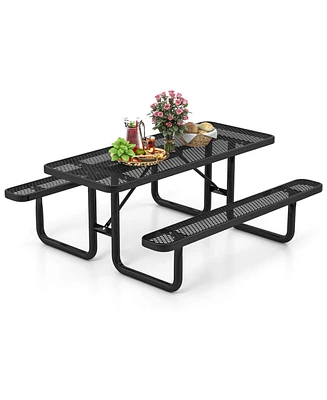 Costway 72" Coated Steel Camping Table with Seats Outdoor Picnic Table & Bench Set