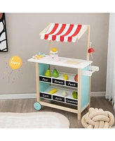 Kids Ice Cream Cart Wooden Toddler Farmers Market Stand W/ Chalkboard & Storage