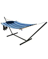 Costway Hammock Chair Stand Set Cotton Swing w/ Pillow Cup Holder Indoor Outdoor