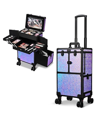 Byootique Rolling Makeup Train Case Cosmetic Trolley Drawer Pouch Mermaid Purple