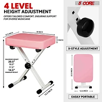 5 Core Keyboard Stand Double X Style Adjustable Piano Riser + Keyboard Piano Bench - Baby Pink