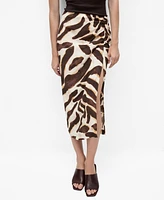 Mango Women's Animal-Print Draped Skirt