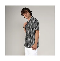 Men's Obsidian Black Embroidered Geometric Shirt